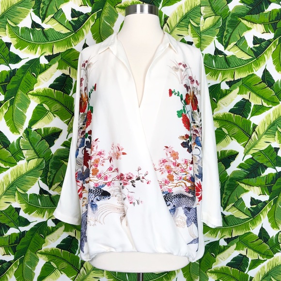 Zara Tops - ZARA | Zen Garden Koi Floral Blouson Kimono Blouse